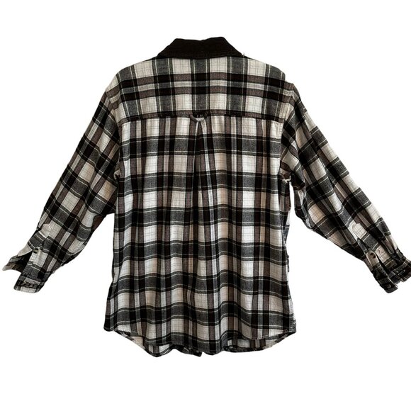 Arizona Plaid Flannel Shacket w/Corduroy Collar Zip Front White/Green/Red/Black - Picture 2 of 10